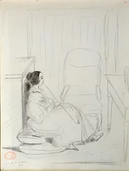 George Sand (1804-76) sitzend und eine Pfeife rauchend, 1833